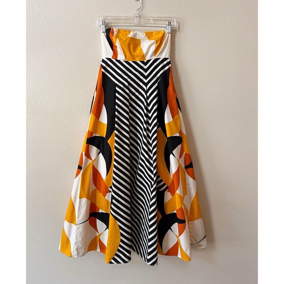 Tabitha Anthropologie Strapless Maxi Dress Size 2 Geometric Chevron Abstract - Picture 2 of 6